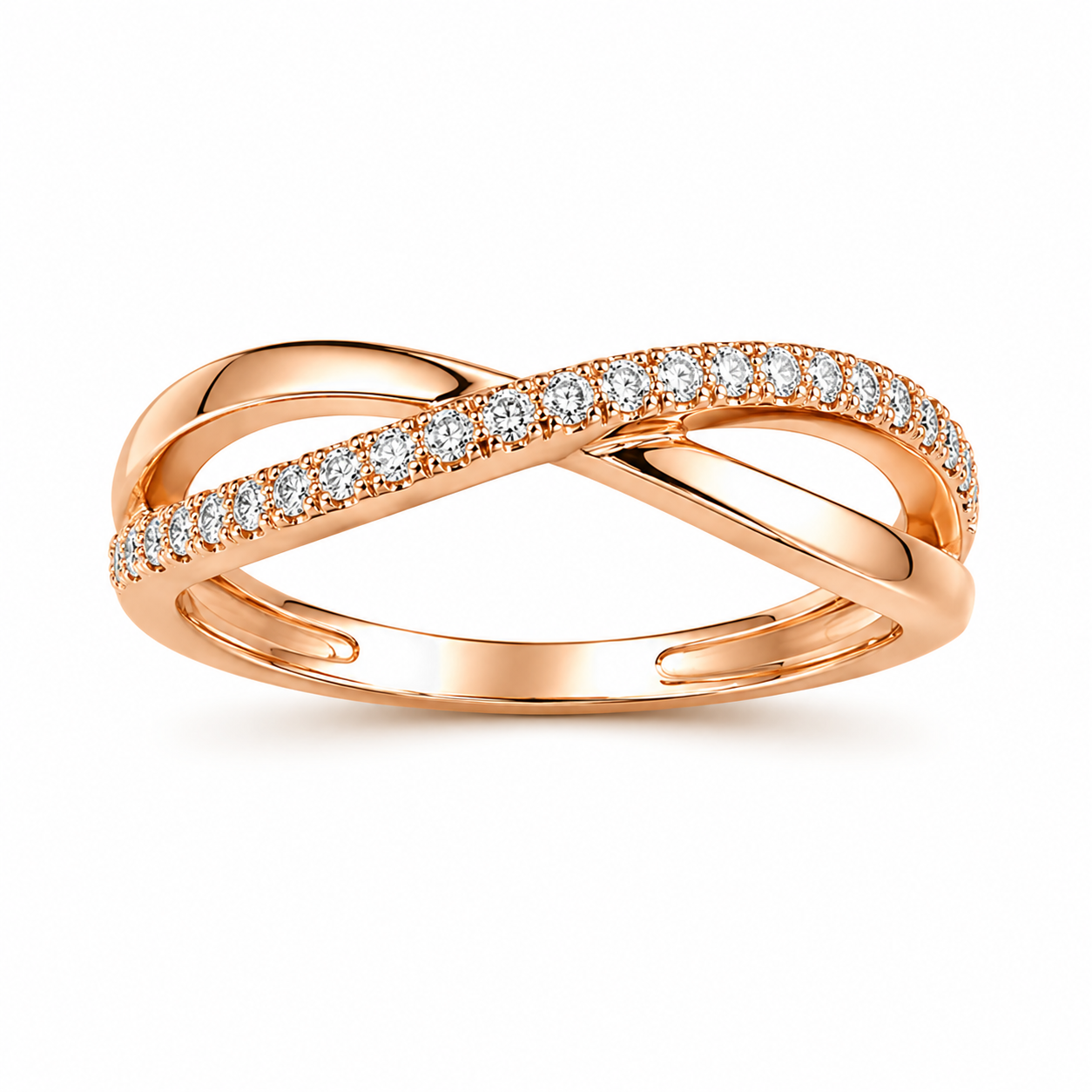 Rose Gold Crossover Crystal Ring