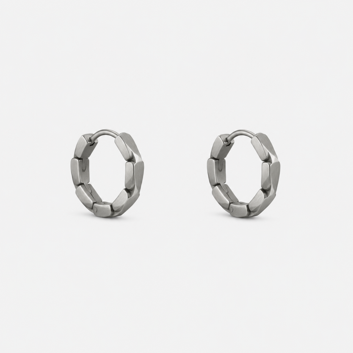 Brushed Silver Geometric Hoop Earrings