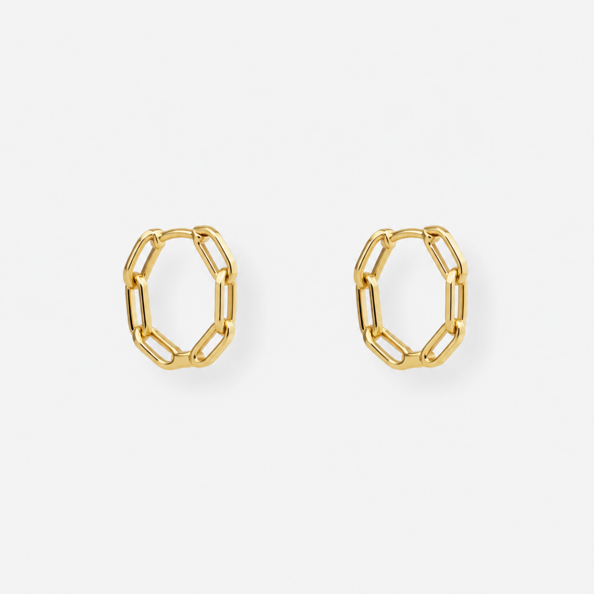 Gold Rectangular Link Hoop Earrings