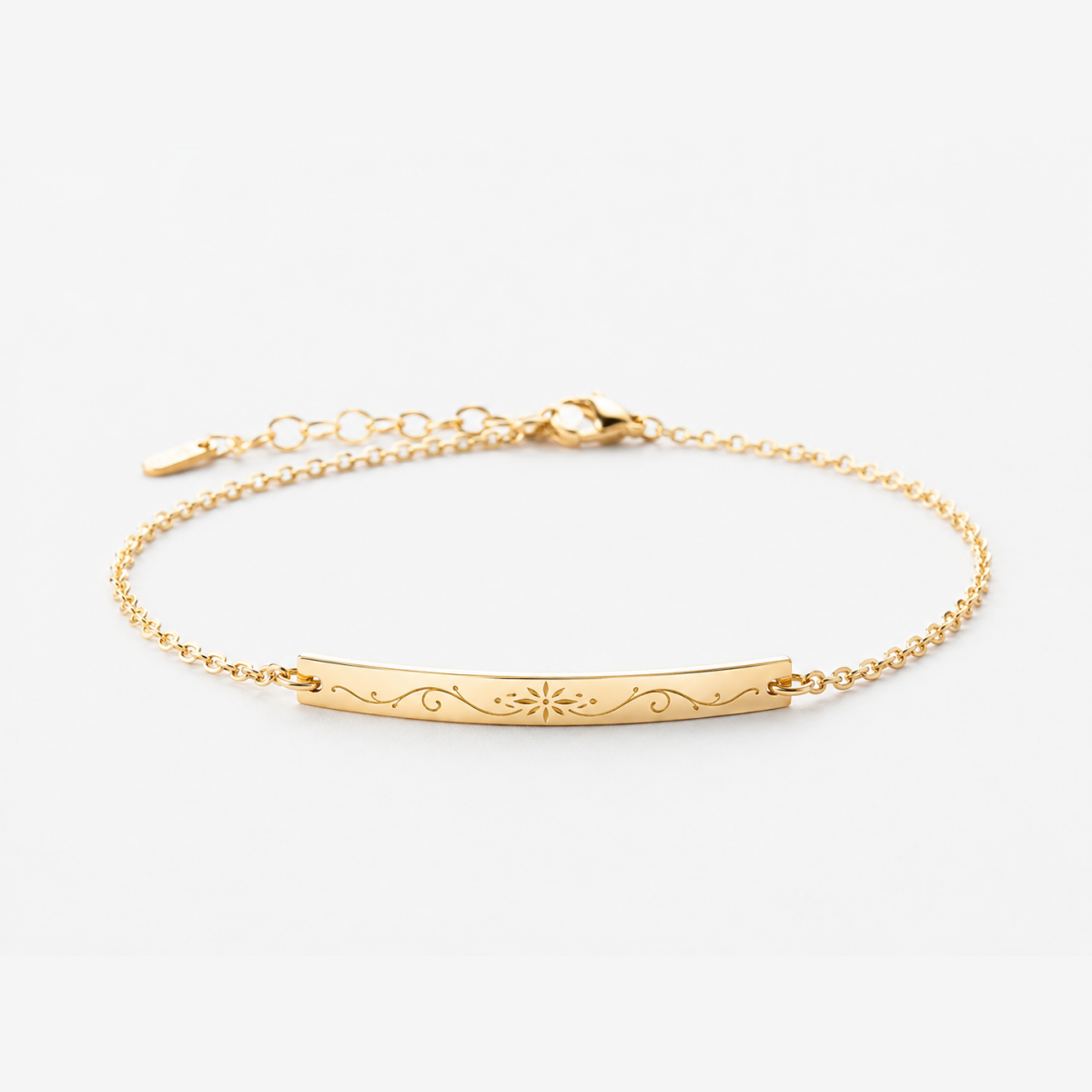 Engraved Floral Bar Bracelet