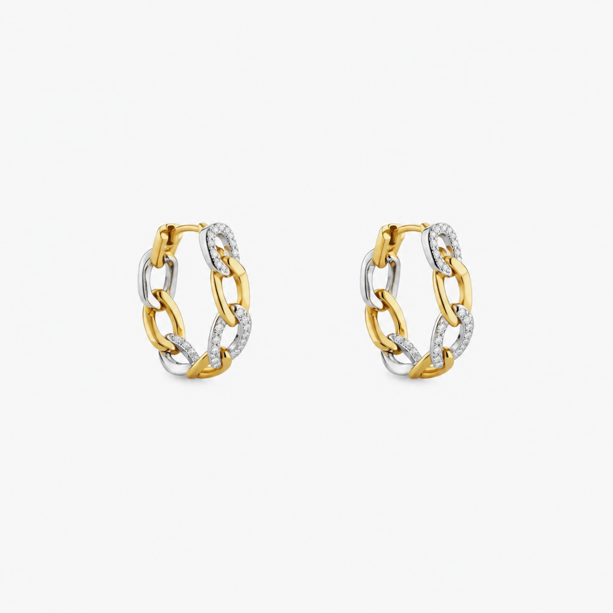 Two-Tone Crystal Link Hoop Earrings