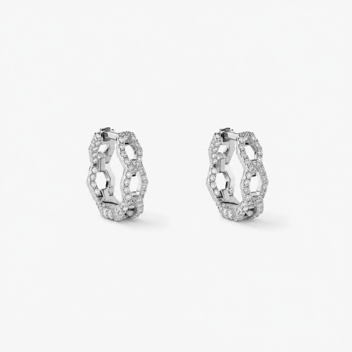 Silver Pavé Double-Link Hoop Earrings