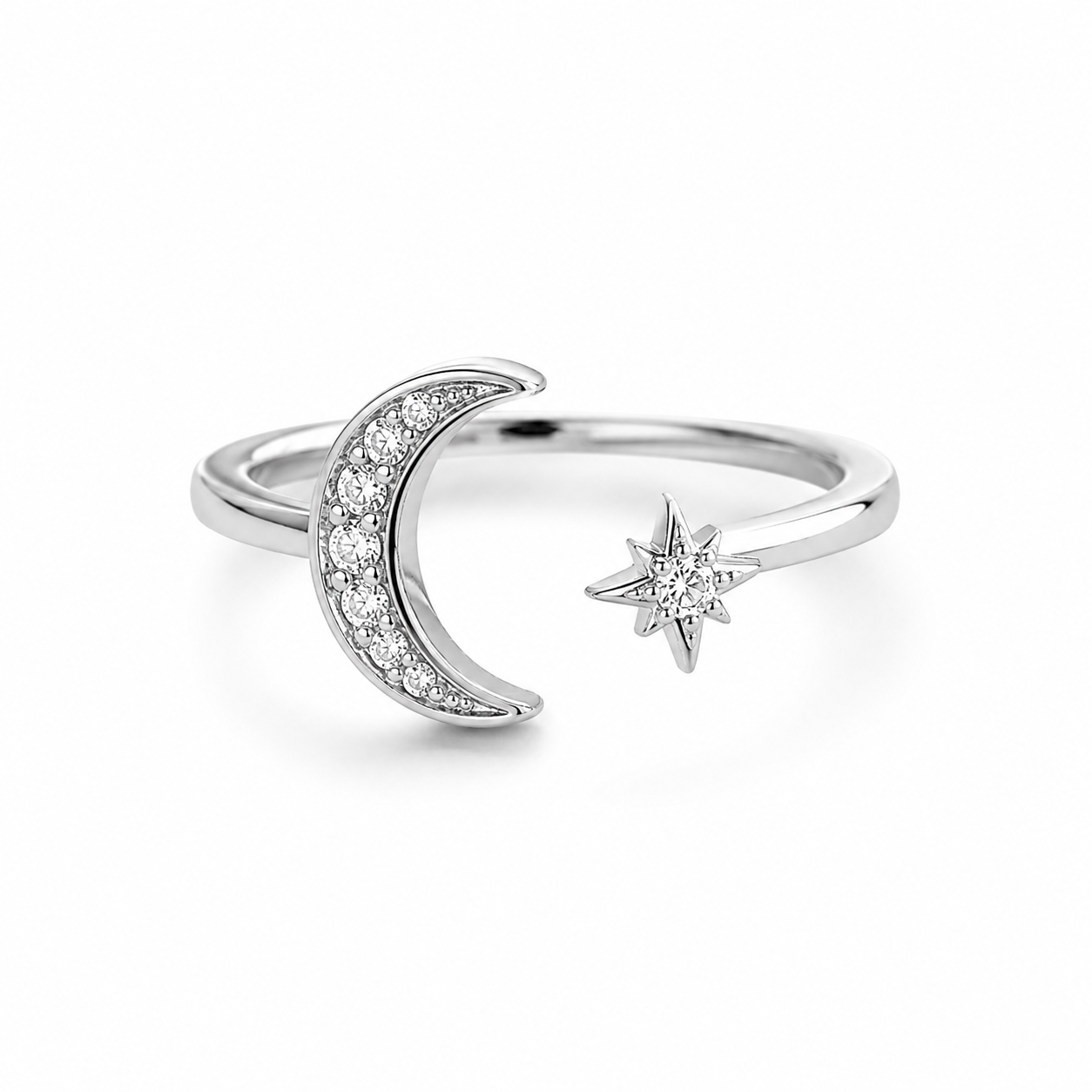 Crystal Moon and Star Ring
