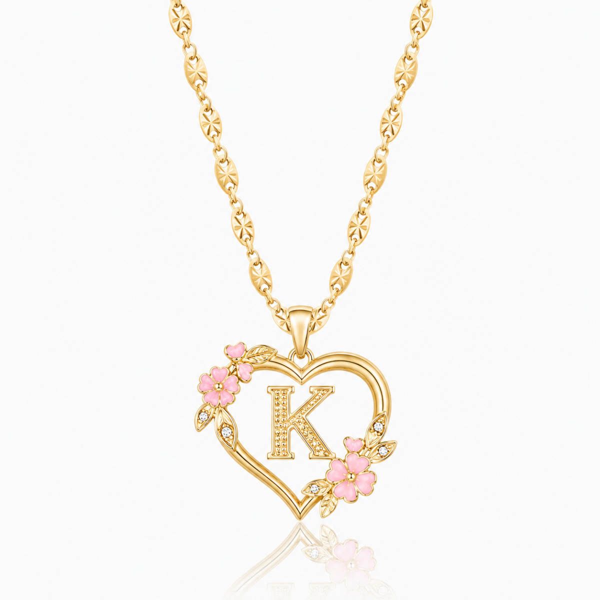 Floral Heart Letter K Necklace