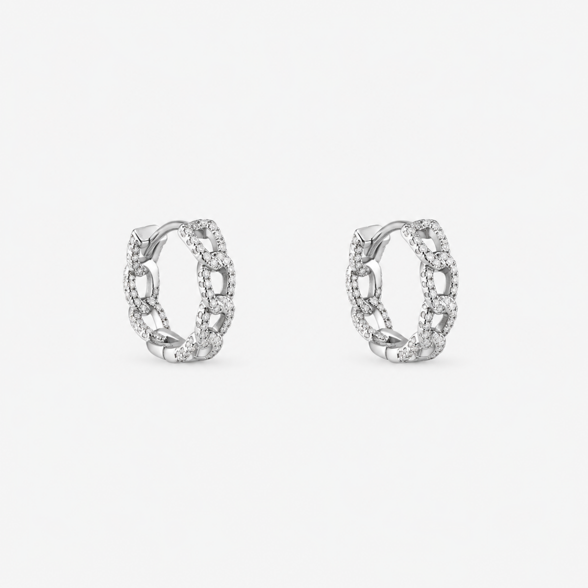 Silver Crystal Chain Hoop Earrings
