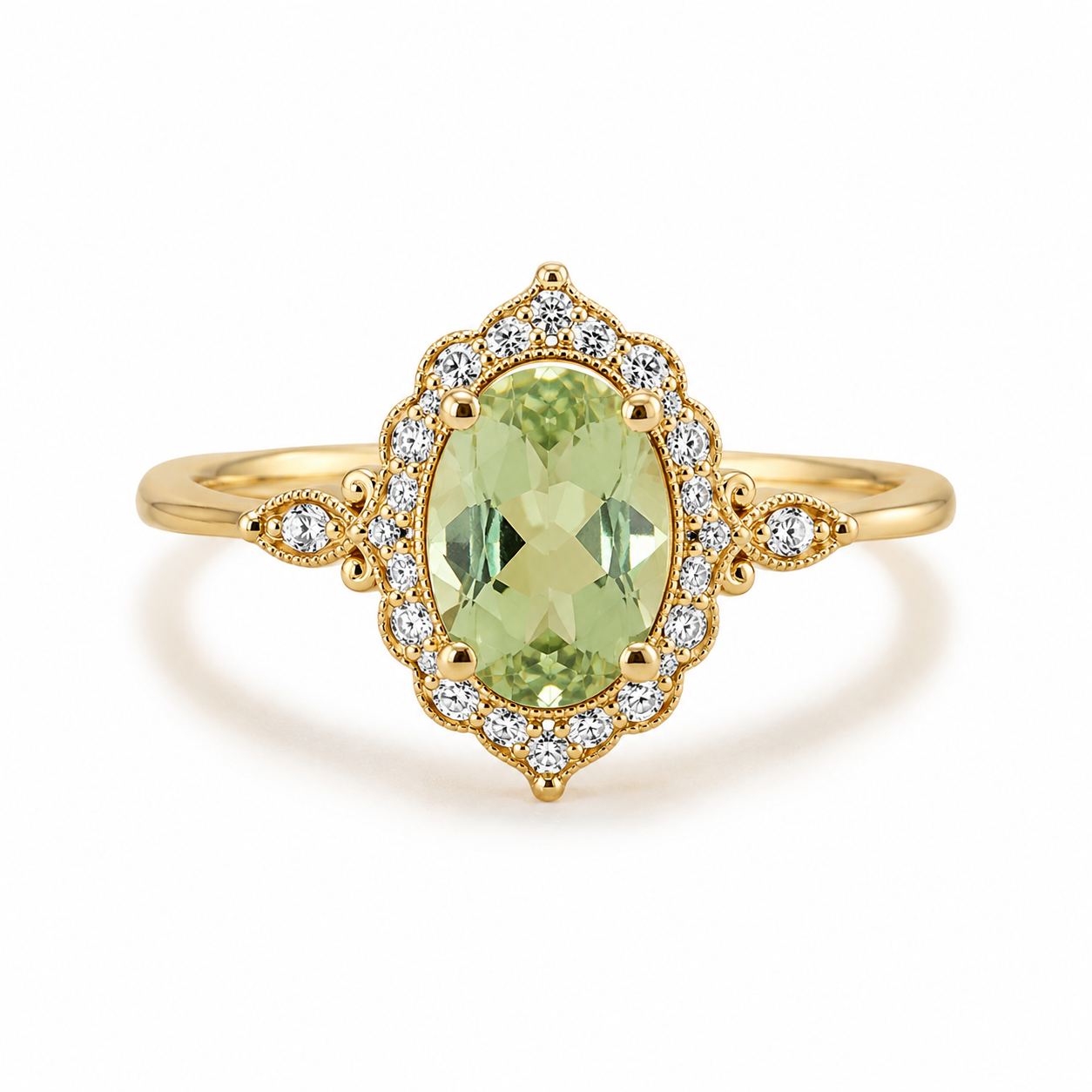 Green Oval Halo Ring