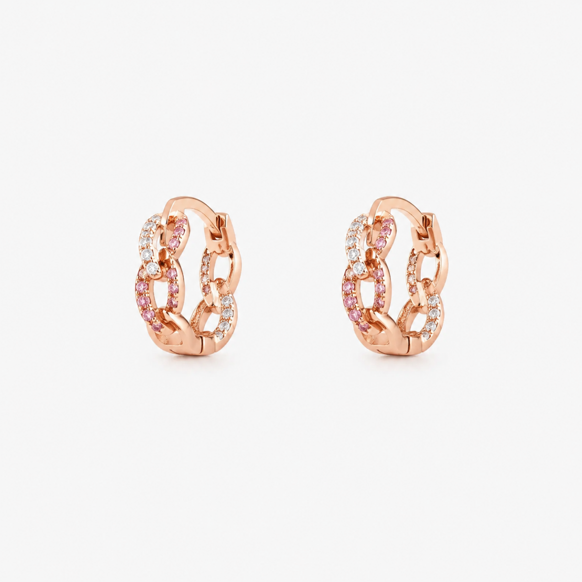 Rose Gold Pink Crystal Chain Hoops