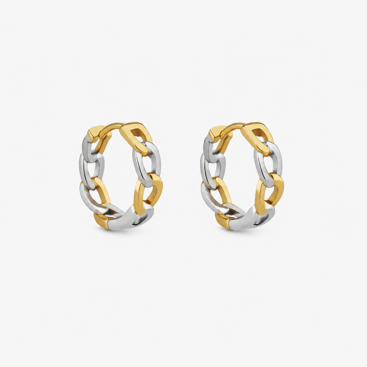 Two-Tone Curb Link Hoop Earrings
